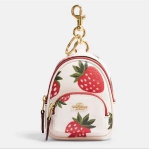 Unopened Coach Mini Court Backpack Bag Charm With Wild Strawberry Print C1019